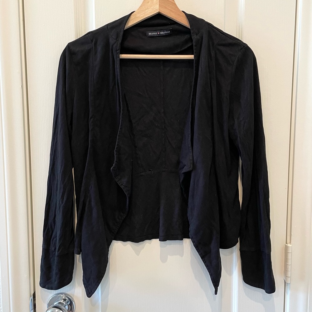 Brandy Melville Black Suede Waterfall Cardigan